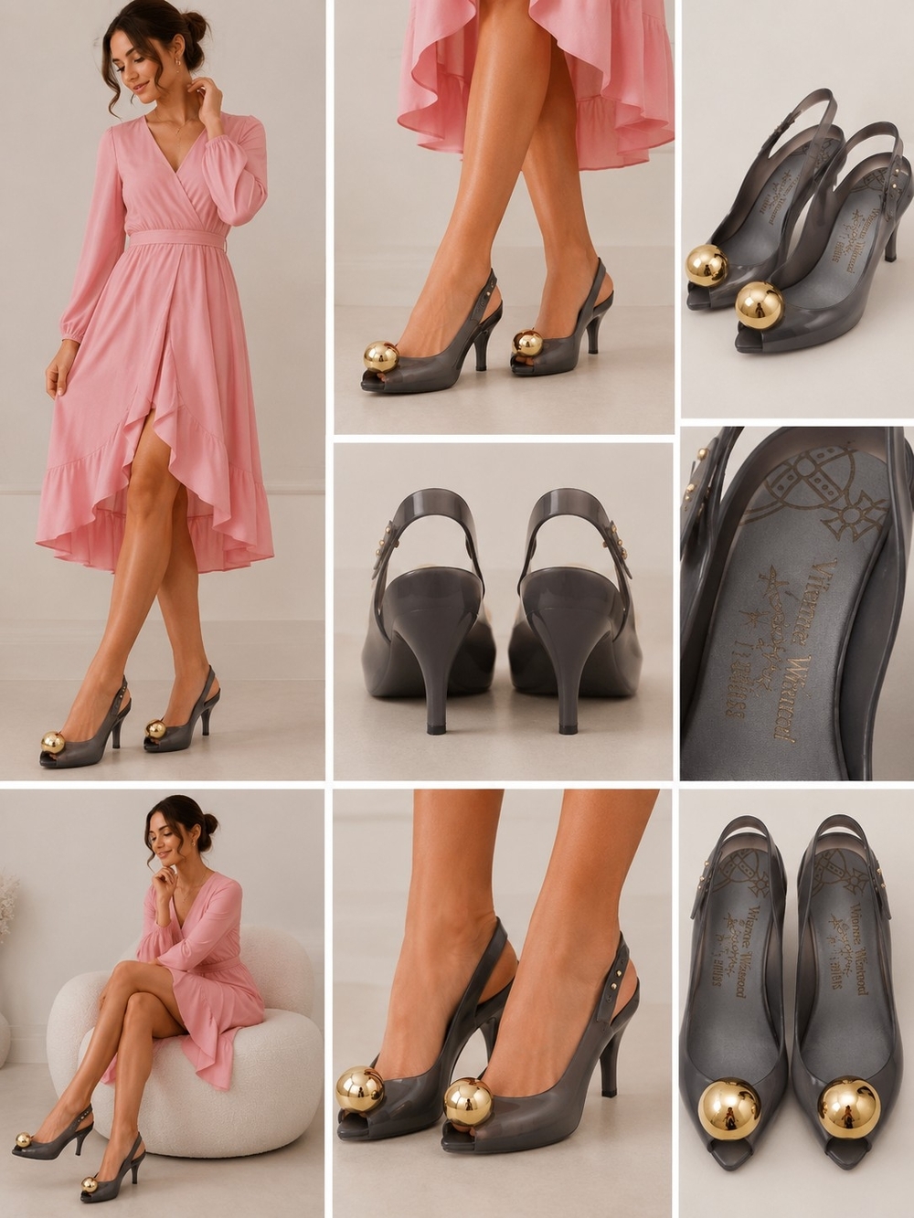 Vivienne Westwood Gray Slingback Pumps with Gold Orb Accent